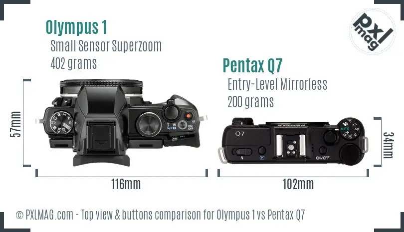 Olympus 1 vs Pentax Q7 top view buttons comparison