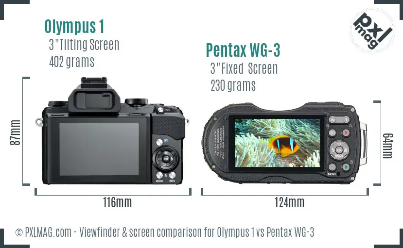 Olympus 1 vs Pentax WG-3 Screen and Viewfinder comparison