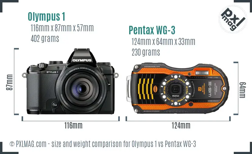 Olympus 1 vs Pentax WG-3 size comparison