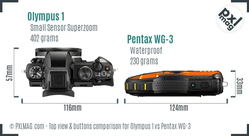 Olympus 1 vs Pentax WG-3 top view buttons comparison
