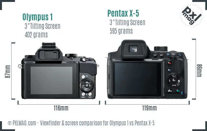 Olympus 1 vs Pentax X-5 Screen and Viewfinder comparison