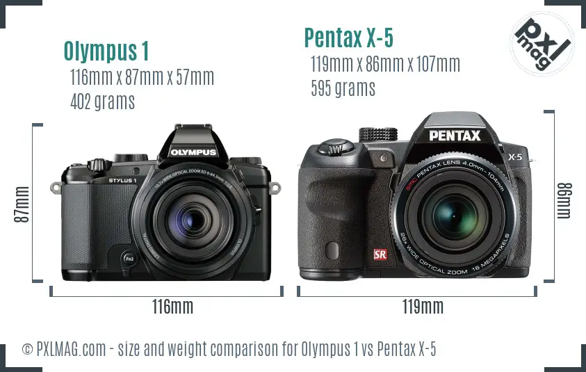 Olympus 1 vs Pentax X-5 size comparison