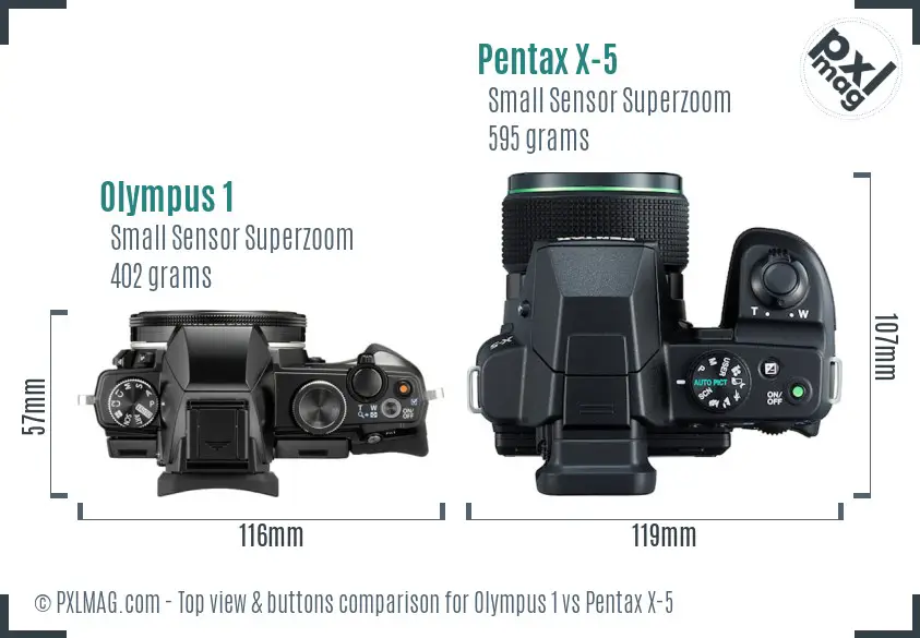 Olympus 1 vs Pentax X-5 top view buttons comparison