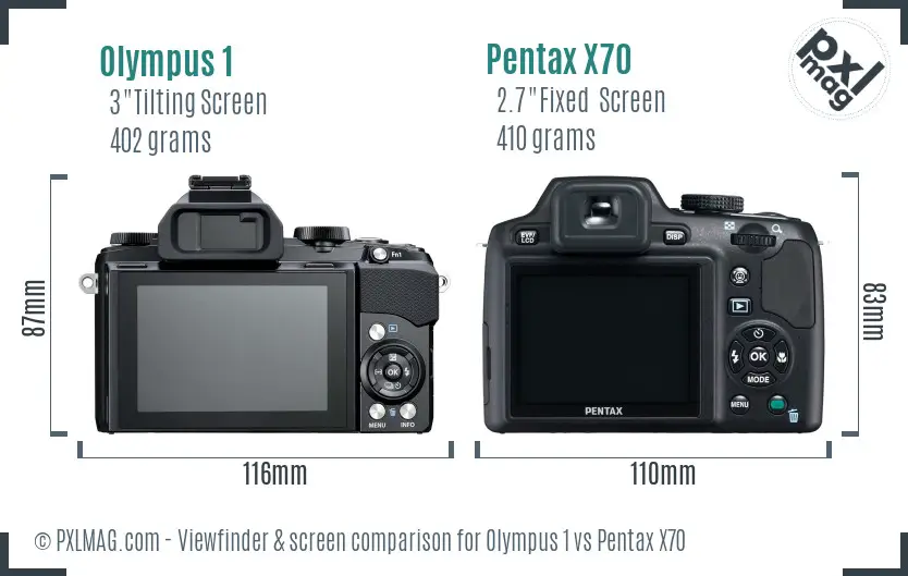 Olympus 1 vs Pentax X70 Screen and Viewfinder comparison