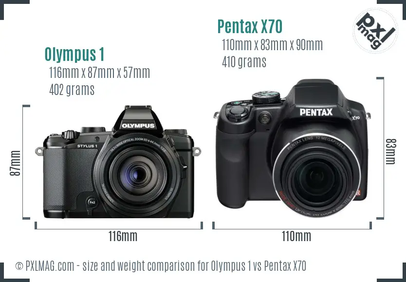 Olympus 1 vs Pentax X70 size comparison