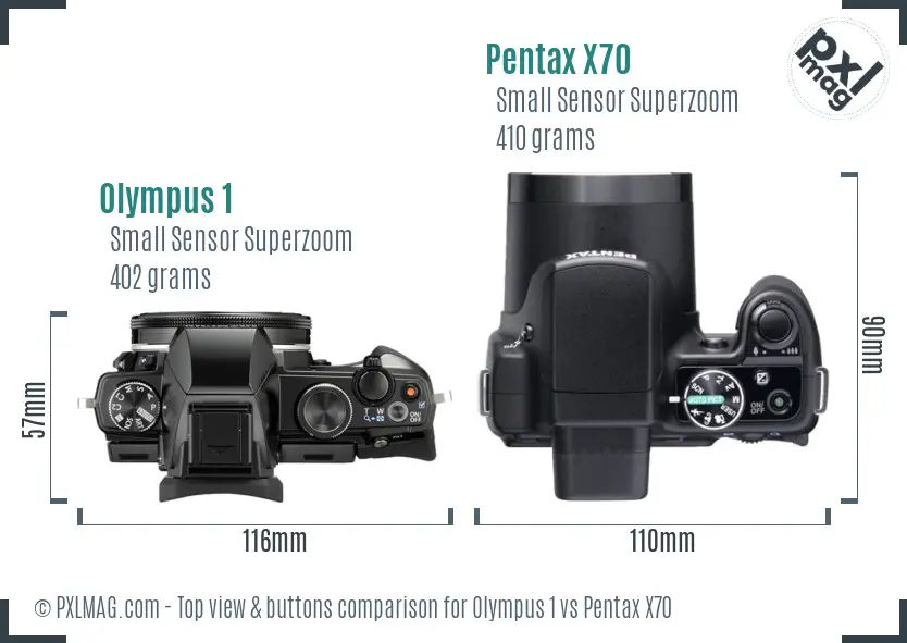 Olympus 1 vs Pentax X70 top view buttons comparison