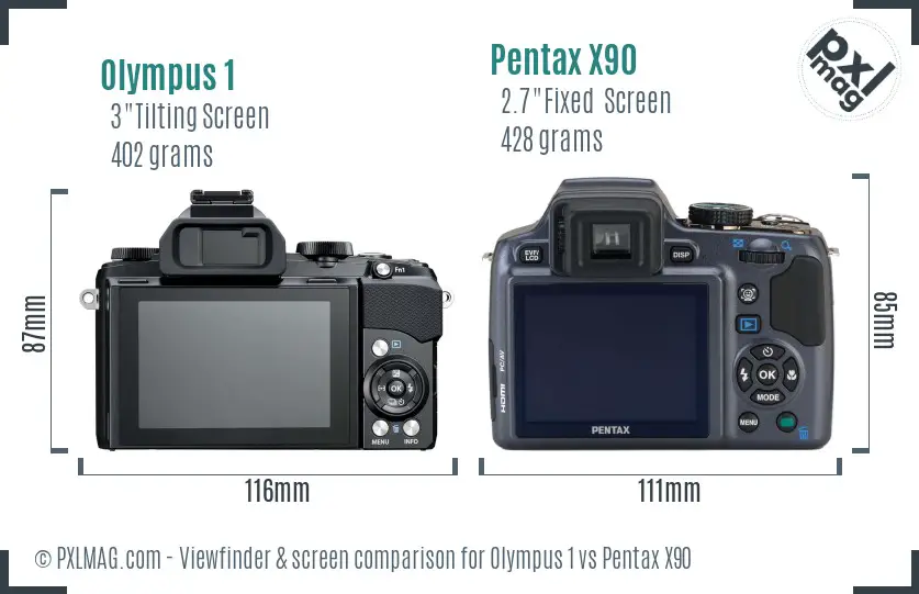 Olympus 1 vs Pentax X90 Screen and Viewfinder comparison