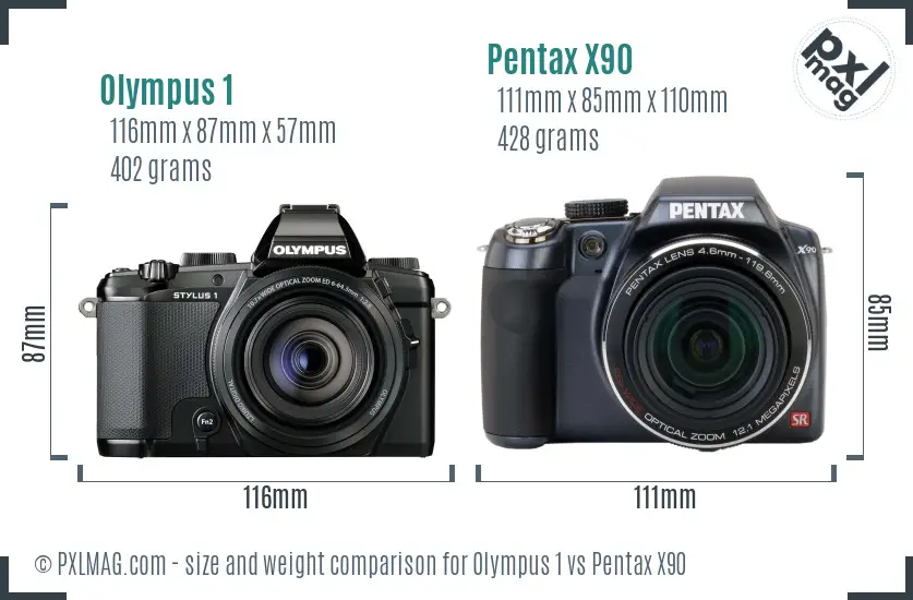 Olympus 1 vs Pentax X90 size comparison