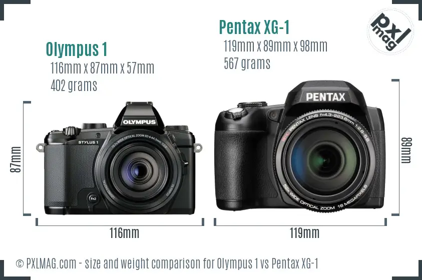 Olympus 1 vs Pentax XG-1 size comparison Olympus 1 vs Pentax XG-1 size comparison