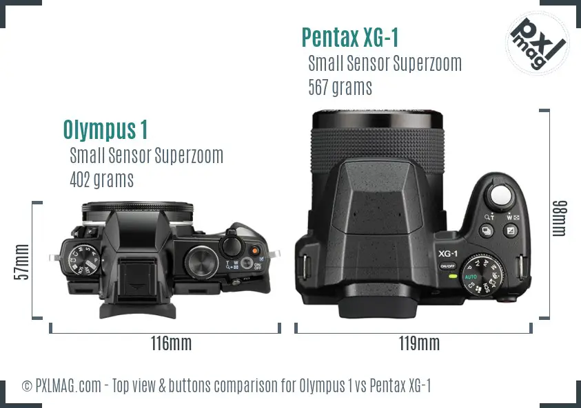 Olympus 1 vs Pentax XG-1 top view buttons comparison Olympus 1 vs Pentax XG-1 top view buttons comparison