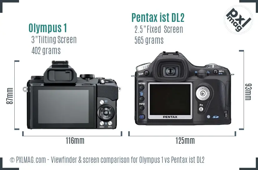 Olympus 1 vs Pentax ist DL2 Screen and Viewfinder comparison