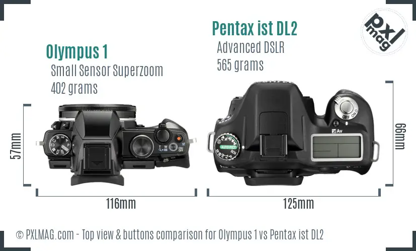 Olympus 1 vs Pentax ist DL2 top view buttons comparison
