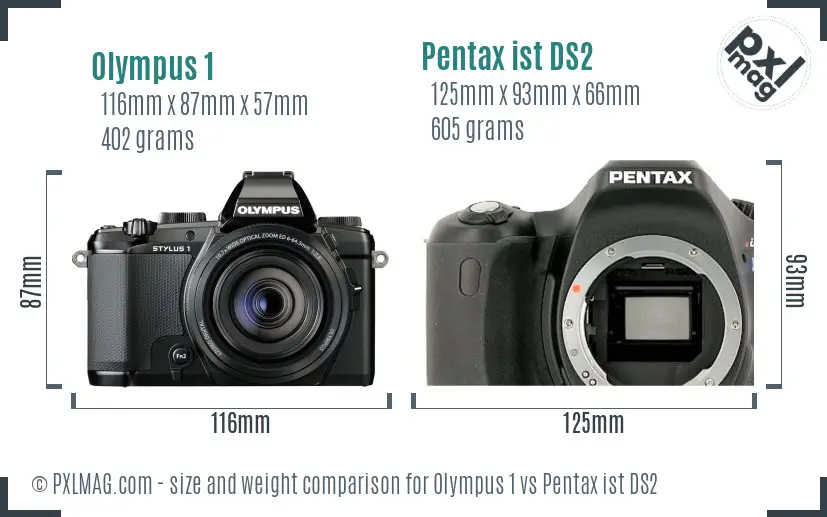 Olympus 1 vs Pentax ist DS2 size comparison