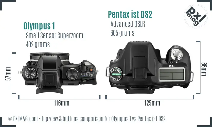 Olympus 1 vs Pentax ist DS2 top view buttons comparison