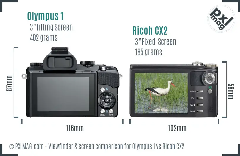 Olympus 1 vs Ricoh CX2 Screen and Viewfinder comparison