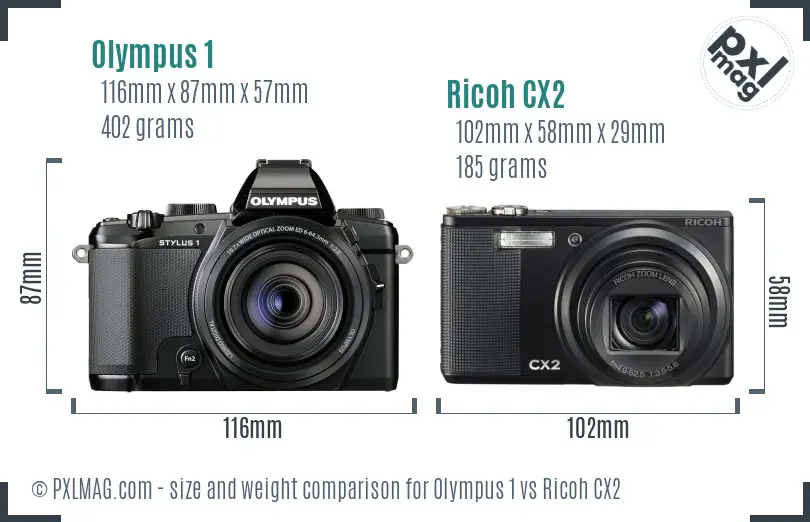 Olympus 1 vs Ricoh CX2 size comparison