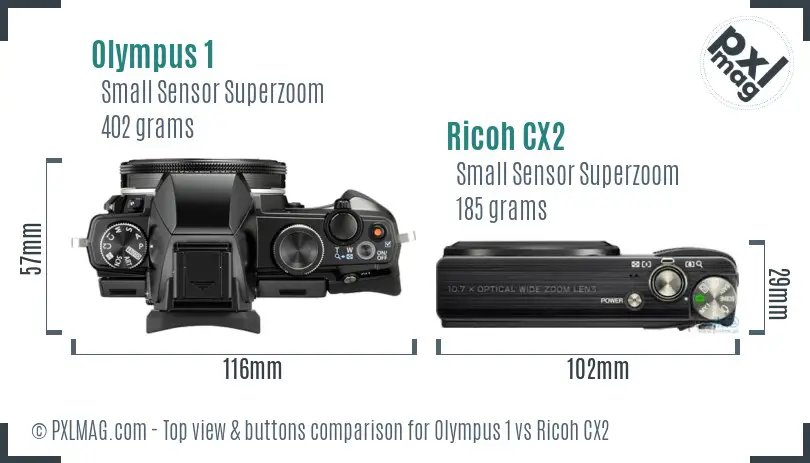 Olympus 1 vs Ricoh CX2 top view buttons comparison