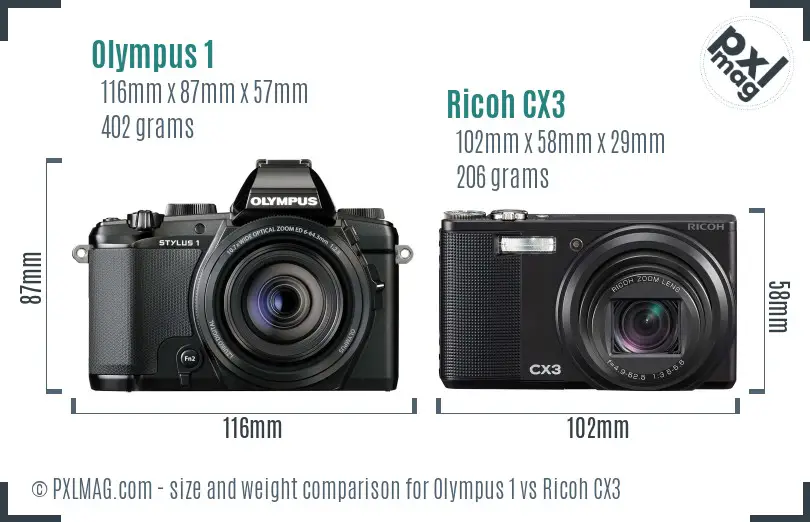 Olympus 1 vs Ricoh CX3 size comparison
