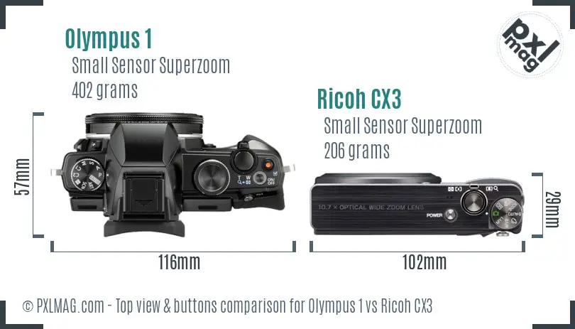 Olympus 1 vs Ricoh CX3 top view buttons comparison