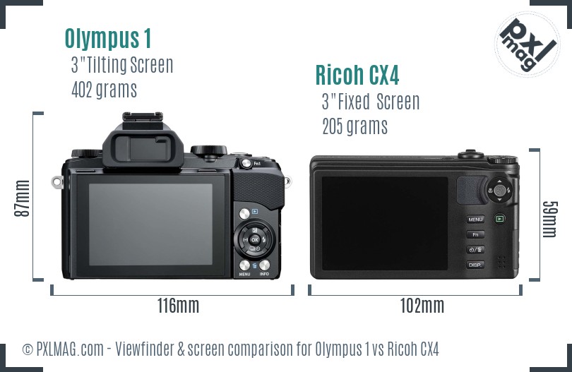 Olympus 1 vs Ricoh CX4 Screen and Viewfinder comparison