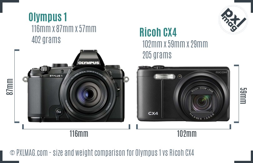 Olympus 1 vs Ricoh CX4 size comparison Olympus 1 vs Ricoh CX4 size comparison