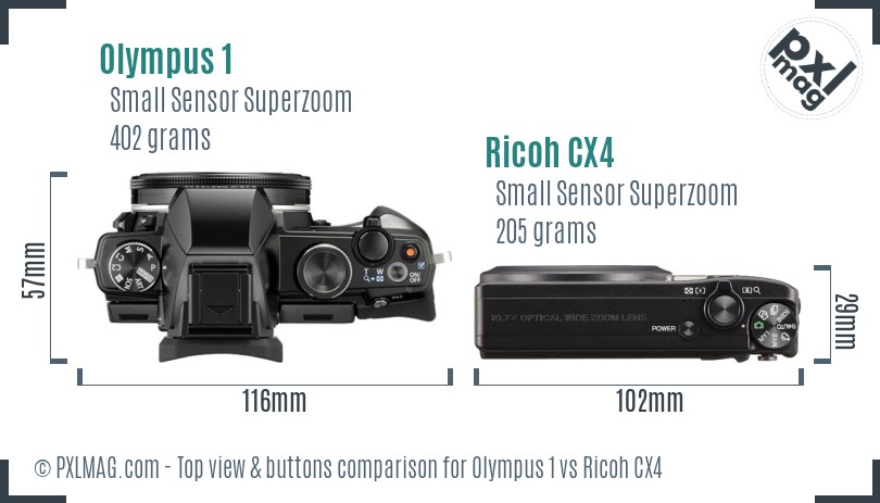 Olympus 1 vs Ricoh CX4 top view buttons comparison