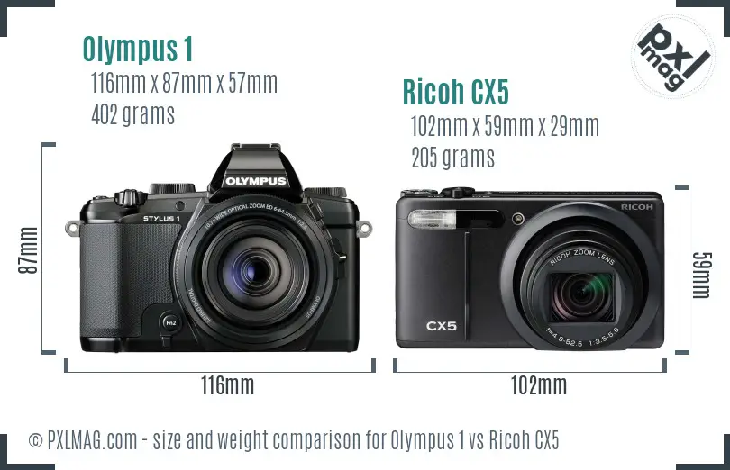 Olympus 1 vs Ricoh CX5 size comparison