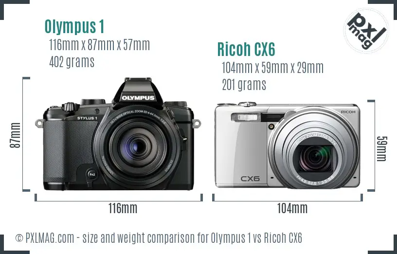 Olympus 1 vs Ricoh CX6 size comparison