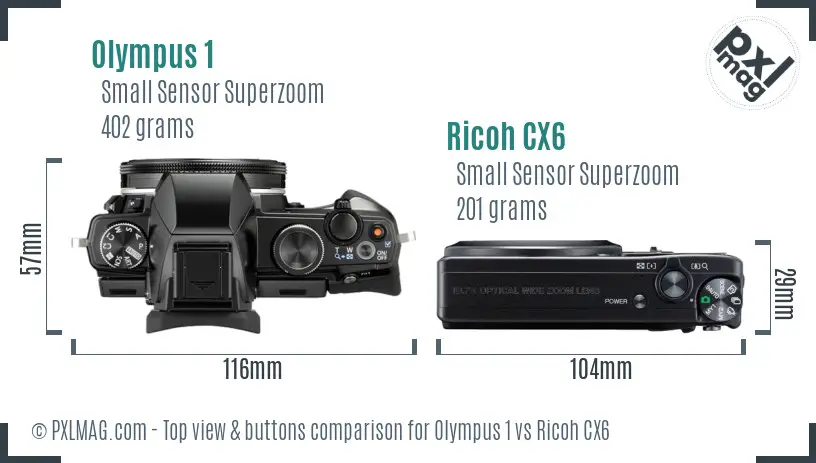 Olympus 1 vs Ricoh CX6 top view buttons comparison