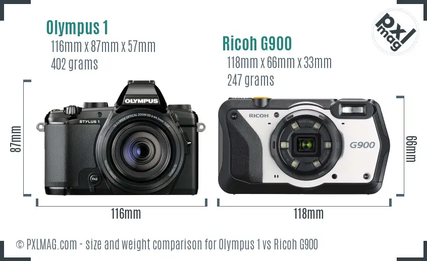 Olympus 1 vs Ricoh G900 size comparison