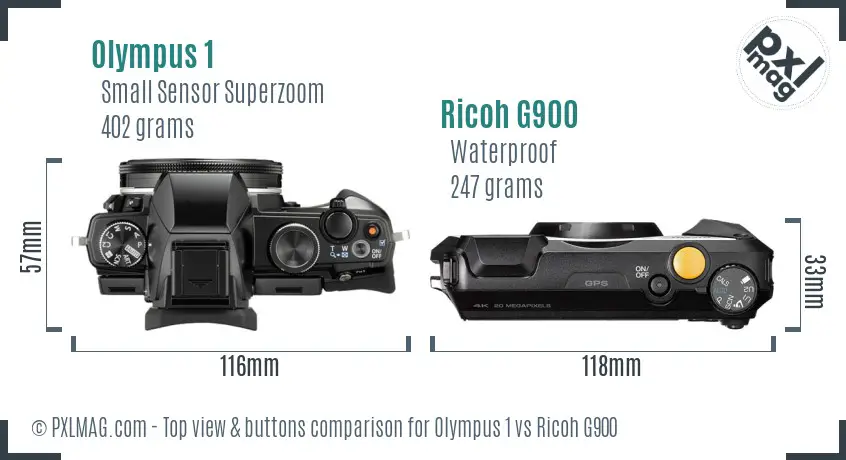 Olympus 1 vs Ricoh G900 top view buttons comparison