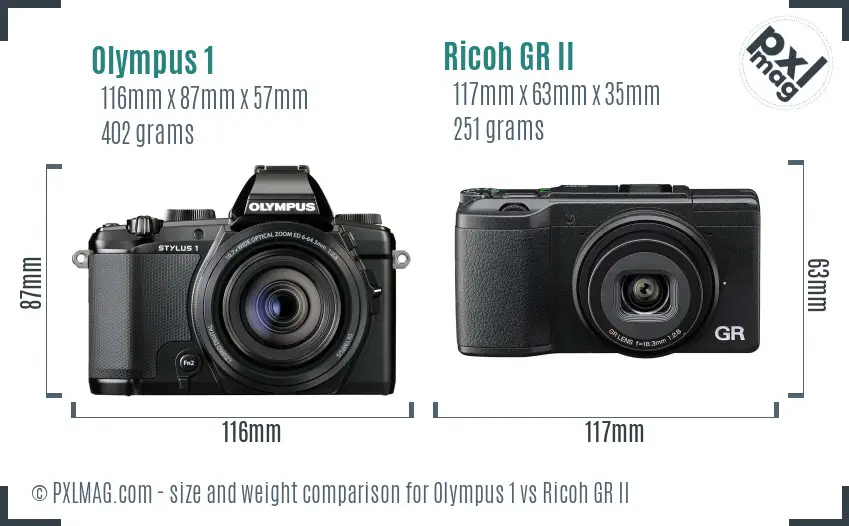 Olympus 1 vs Ricoh GR II size comparison Olympus 1 vs Ricoh GR II size comparison