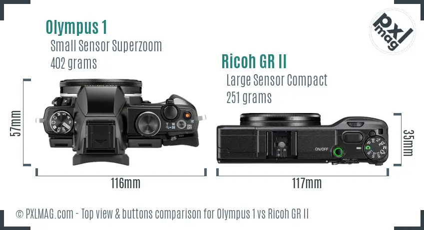 Olympus 1 vs Ricoh GR II top view buttons comparison Olympus 1 vs Ricoh GR II top view buttons comparison
