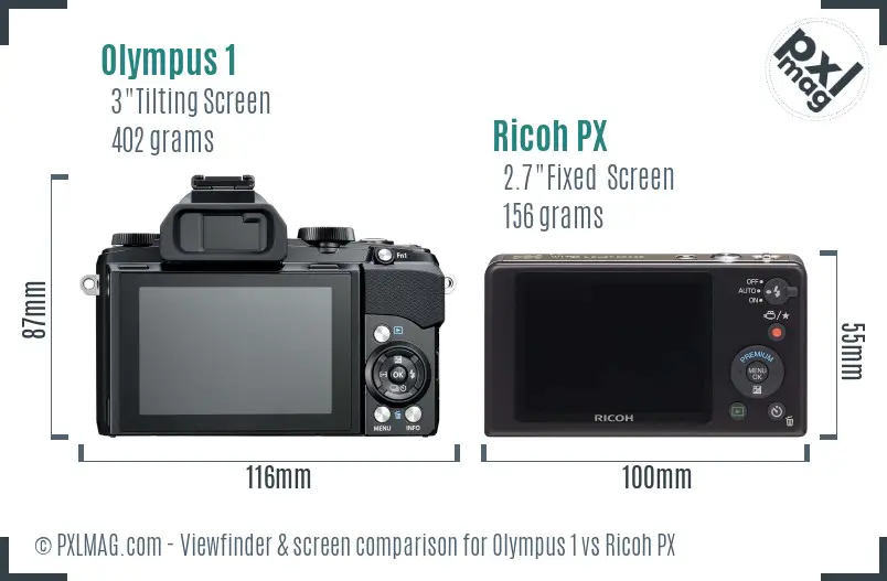 Olympus 1 vs Ricoh PX Screen and Viewfinder comparison