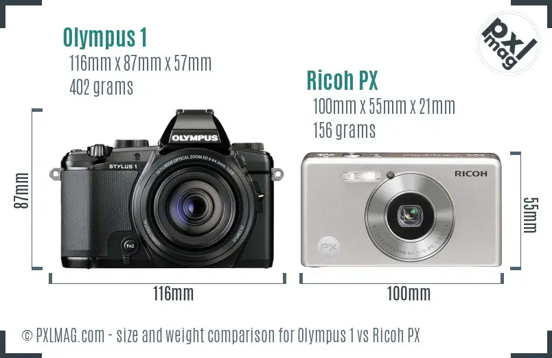 Olympus 1 vs Ricoh PX size comparison