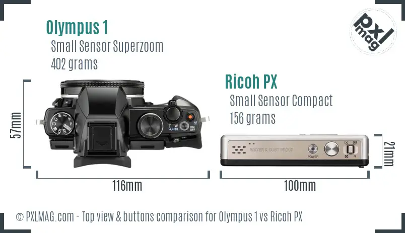 Olympus 1 vs Ricoh PX top view buttons comparison