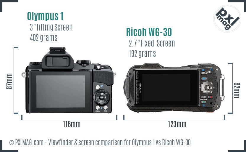Olympus 1 vs Ricoh WG-30 Screen and Viewfinder comparison