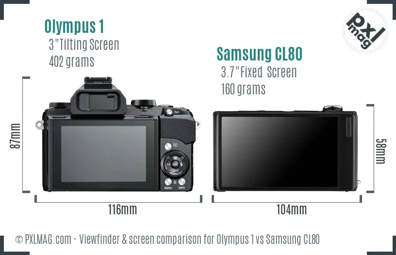 Olympus 1 vs Samsung CL80 Screen and Viewfinder comparison