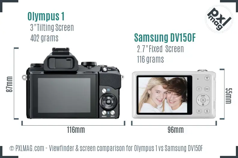 Olympus 1 vs Samsung DV150F Screen and Viewfinder comparison