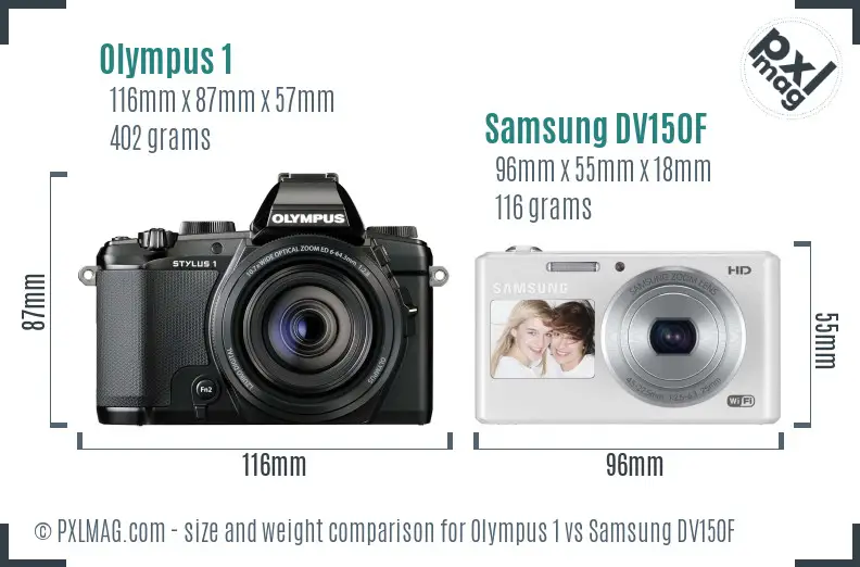 Olympus 1 vs Samsung DV150F size comparison