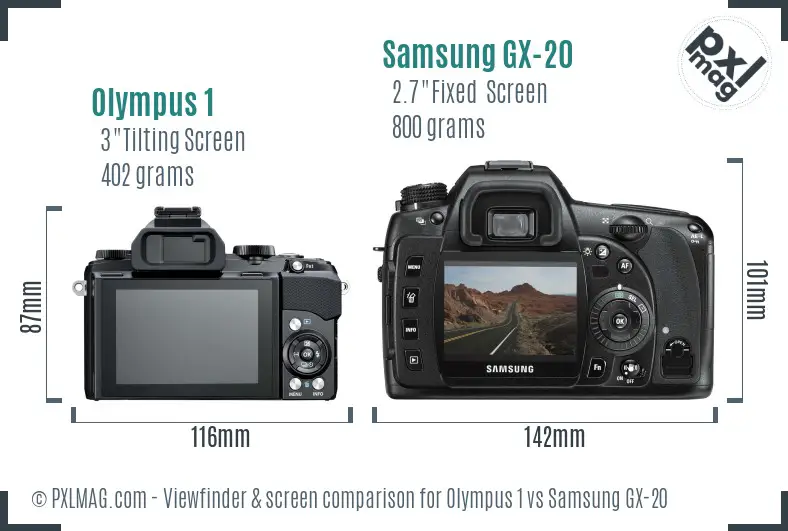 Olympus 1 vs Samsung GX-20 Screen and Viewfinder comparison