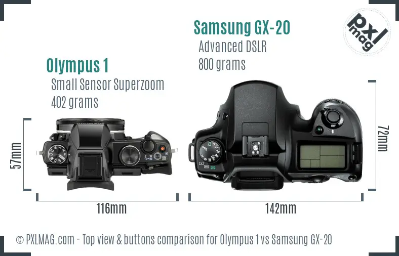 Olympus 1 vs Samsung GX-20 top view buttons comparison