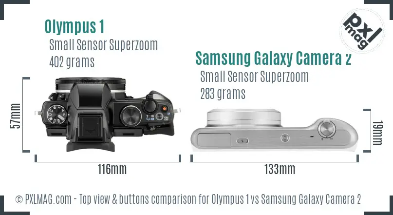 Olympus 1 vs Samsung Galaxy Camera 2 top view buttons comparison