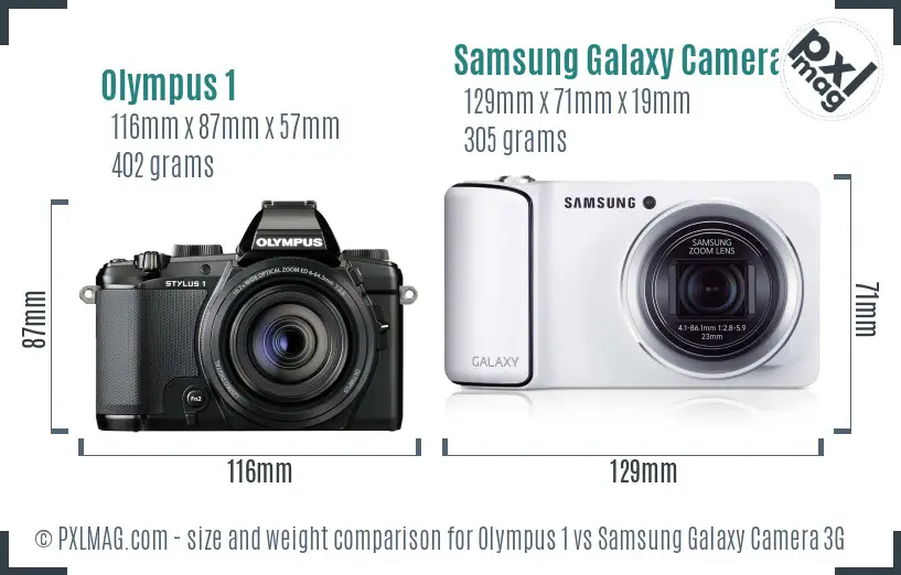 Olympus 1 vs Samsung Galaxy Camera 3G size comparison Olympus 1 vs Samsung Galaxy Camera 3G size comparison