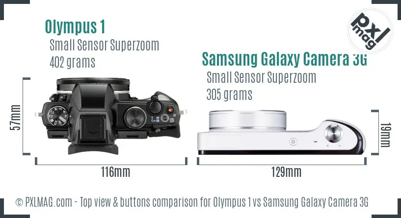Olympus 1 vs Samsung Galaxy Camera 3G top view buttons comparison Olympus 1 vs Samsung Galaxy Camera 3G top view buttons comparison