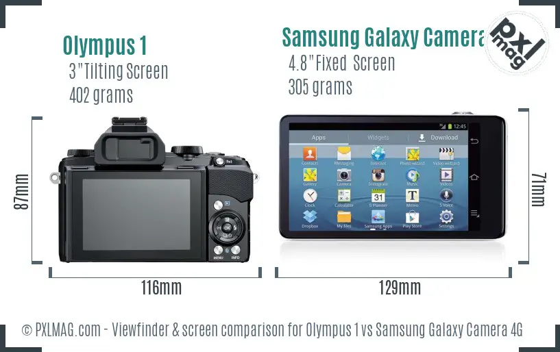 Olympus 1 vs Samsung Galaxy Camera 4G Screen and Viewfinder comparison