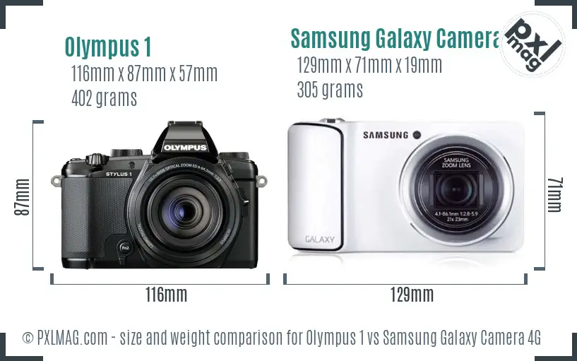 Olympus 1 vs Samsung Galaxy Camera 4G size comparison
