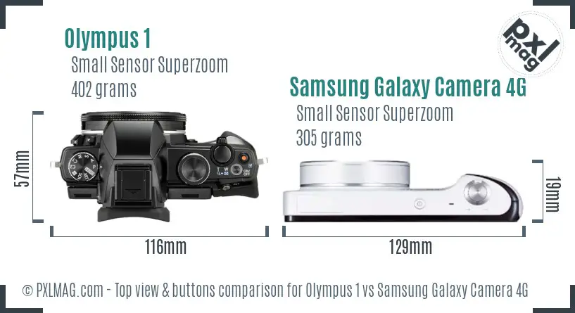 Olympus 1 vs Samsung Galaxy Camera 4G top view buttons comparison