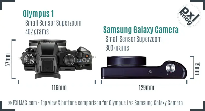 Olympus 1 vs Samsung Galaxy Camera top view buttons comparison