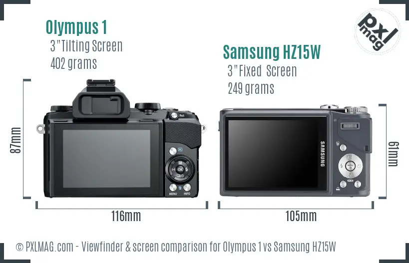 Olympus 1 vs Samsung HZ15W Screen and Viewfinder comparison